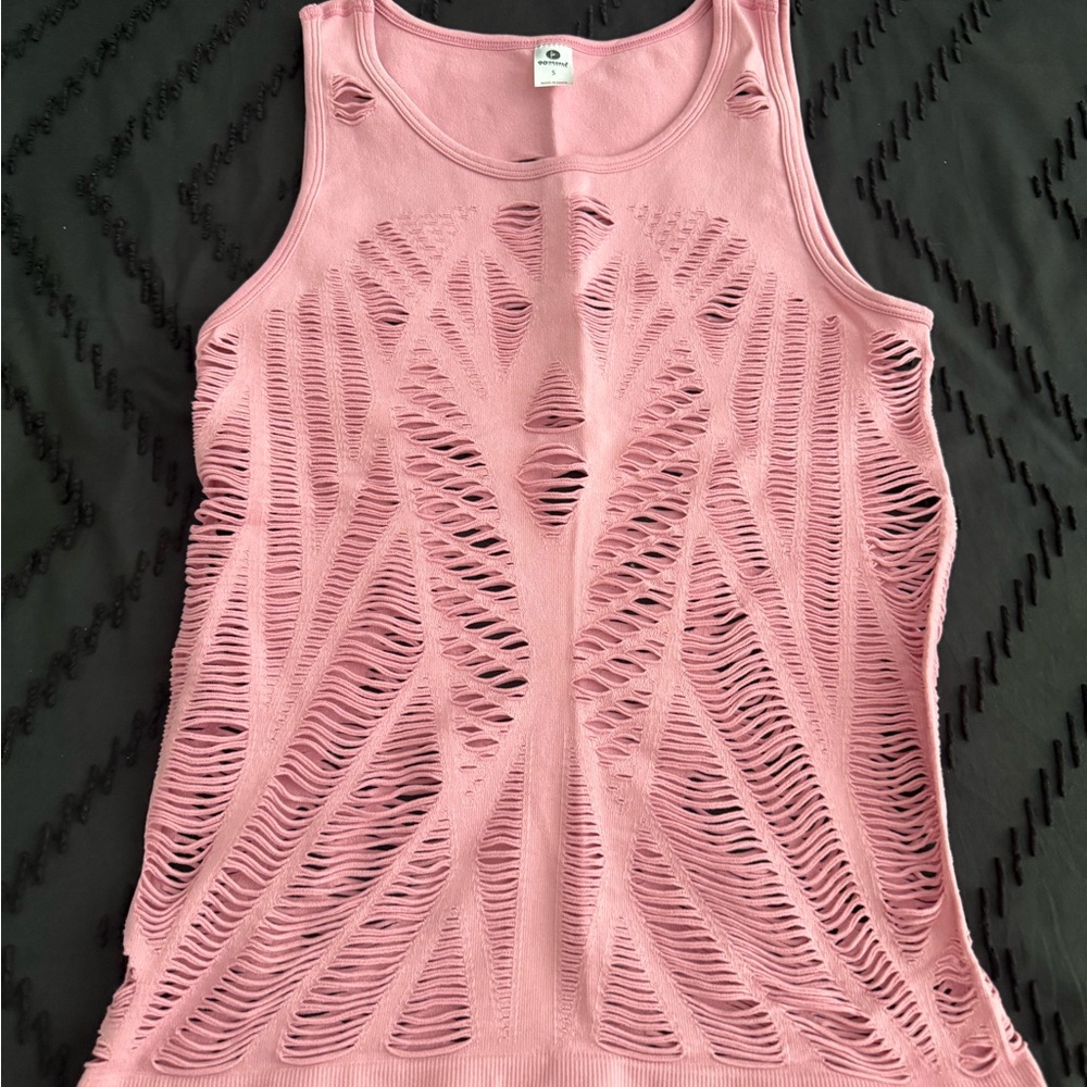 90 Degree By Reflex Pink Distressed Cutout Tank Top